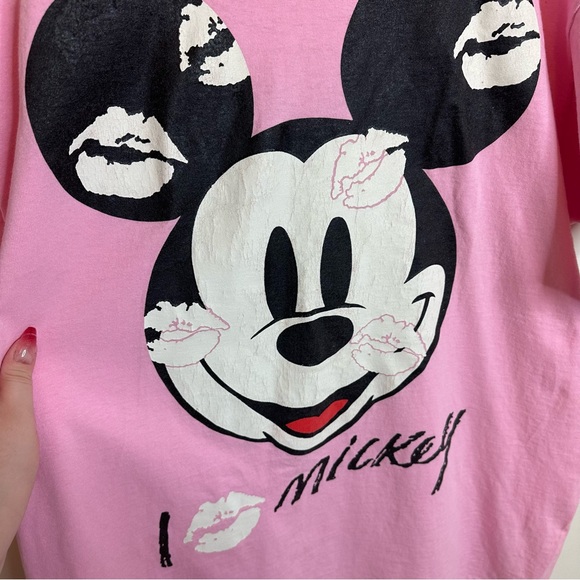 Vintage Disney I <3 Mickey Bubble Gum Pink Oversized Tee Sleep Shirt One Size - Picture 5 of 8